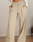 Drawstring Elastic Waist Wide Leg Pants