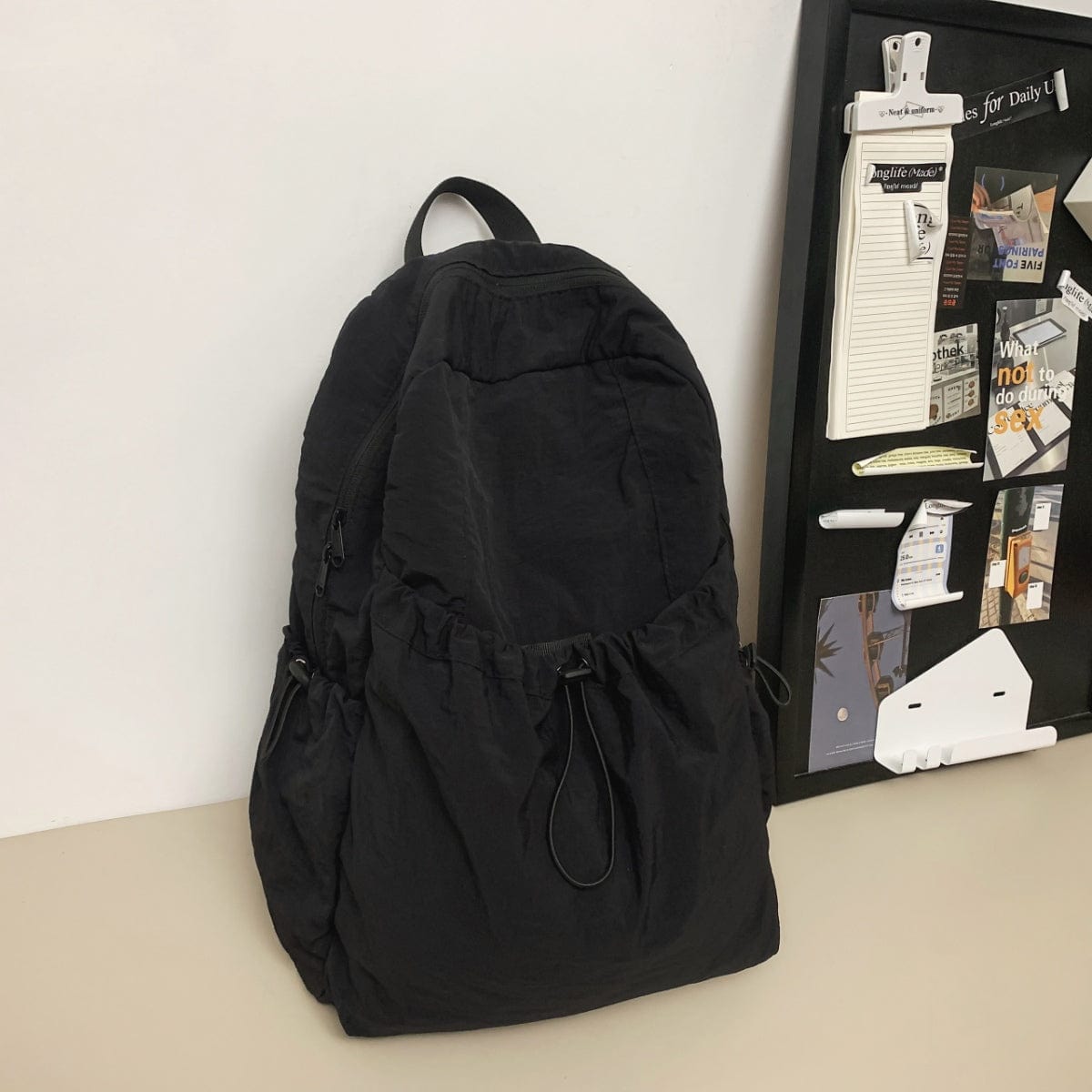 Light Gray Drawstring Nylon Backpack Bag