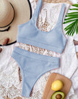 Gray Scoop Neck Wide Strap Two-Piece Swim Set Sentient Beauty Fashions Apparel & Accessories