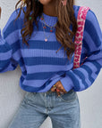 Honey Striped Round Neck Long Sleeve Sweater