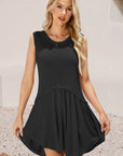 Ruched Round Neck Sleeveless Knit Dress