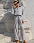 Honey Button Up Long Sleeve Top and Pants Set