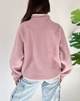 Half Snap Long Sleeve Sweatshirt with Side Slit Pockets