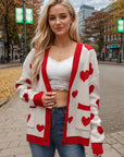 Heart Button Up Dropped Shoulder Long Sleeve Cardigan