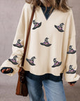 Sequin Hat Print Long Sleeve Sweatshirt