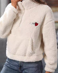 Heart Half Zip Long Sleeve Teddy Sweatshirt