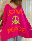 Peace Graphic V-Neck Long Sleeve Sweater