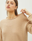 Be Cool Rolled Openwork Round Neck Sweater