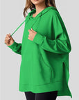 Drawstring Slit Long Sleeve Hoodie