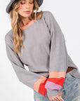 Light Gray SAGE + FIG Color Block Waffle Knit T-Shirt