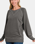 Dim Gray Zenana Round Neck Long Sleeve Sweatshirt