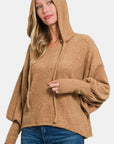 Zenana Brushed Hacci Drop Shoulder Cropped Hoodie