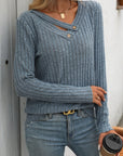 Mandy Ribbed V-Neck Long Sleeve T-Shirt