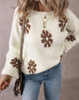 Flower Round Neck Long Sleeve Sweater