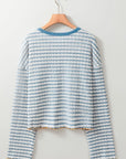 Striped Round Neck Dropped Shoulder Long Sleeve Top