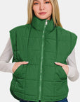 Zenana Zip Up Cropped Puffer Vest with Pockets