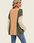 Double Take Texture Contrast Round Neck Long Sleeve T-Shirt