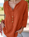 Notched Three-Quarter Sleeve Blouse