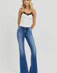 RISEN Full Size Low Rise Flare Jeans with Pockets