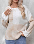 Contrast Round Neck Long Sleeve Sweater