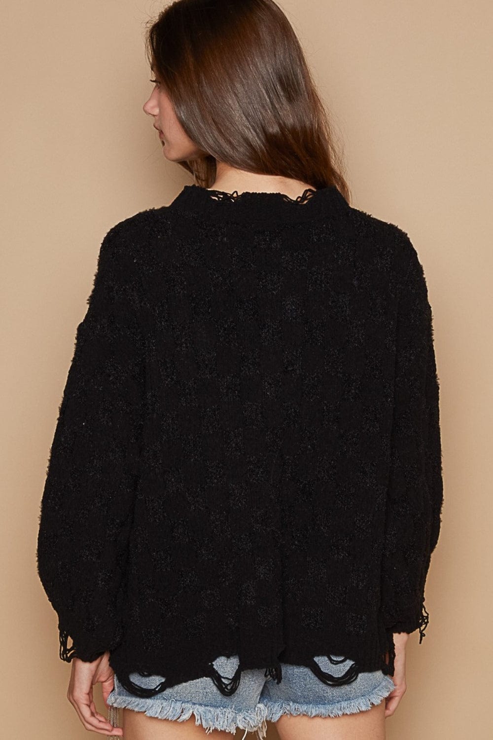 Black POL Cable Knit Cutout Long Sleeve Sweater