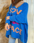 Peace Graphic V-Neck Long Sleeve Sweater