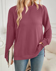 Lovelet Slit Round Neck Long Sleeve Sweatshirt