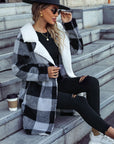 Plaid Open Front Coat with Pockets