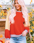 Color Block Round Neck Long Sleeve Sweatshirt