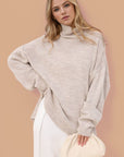 Basic Bae Side Slit Turtleneck Long Sleeve Sweater