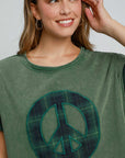 Umgee Peace Applique Round Neck French Terry Top