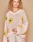 POL Floral Pattern Hooded High-Low Sweater