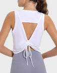 Light Gray Drawstring Cutout Round Neck Active Tank