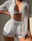Open Front Half Sleeve Top and Shorts Cover Up Set