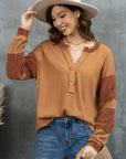 Notched Neck Waffle-Knit Blouse