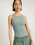 Light Gray Halter Neck Ribbed Cropped Top