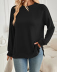 Lovelet Slit Round Neck Long Sleeve Sweatshirt