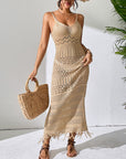 Gray Openwork Scoop Neck Cover-Up Dress