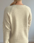 Pearl Trim Round Neck Raglan Sleeve Sweater