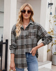 Mandy Pocketed Plaid Collared Neck Long Sleeve Shirt