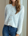 Heart Button Round Neck Cardigan