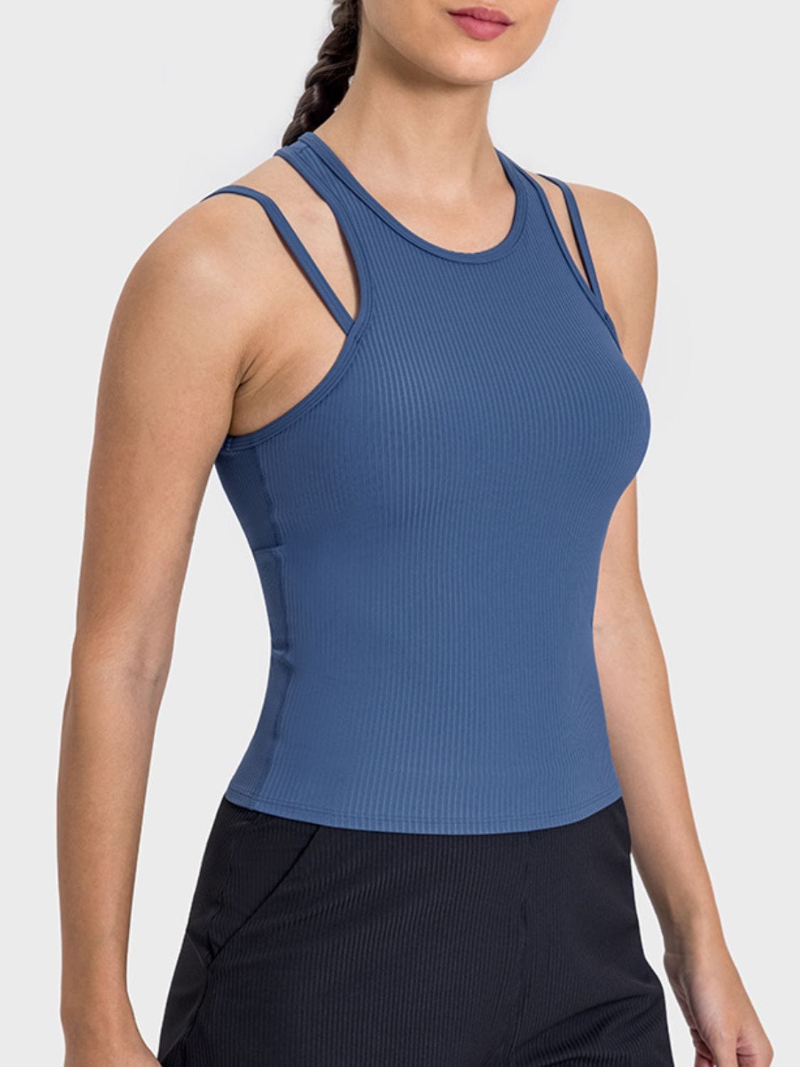 Light Gray Cutout Round Neck Racerback Active Tank