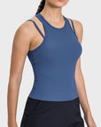 Light Gray Cutout Round Neck Racerback Active Tank