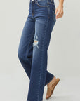 RISEN Full Size High Rise Distressed Wide Leg Jeans