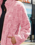 Fuzzy Checkered Zip Up Jacket