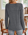 Lovelet Striped Round Neck Long Sleeve T-Shirt