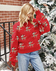 Reindeer Round Neck Long Sleeve Sweater