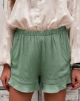 Dark Gray Elastic Waist Shorts with Pockets Sentient Beauty Fashions Apaparel & Accessories