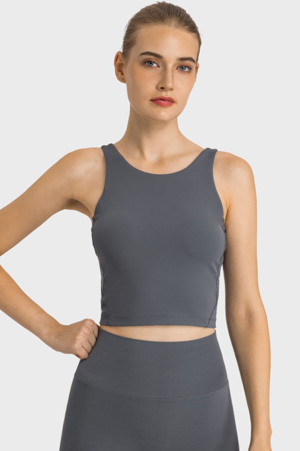 Dim Gray Feel Like Skin Highly Stretchy Cropped Sports Tank Sentient Beauty Fashions Apaparel &amp; Accessories