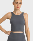 Dim Gray Feel Like Skin Highly Stretchy Cropped Sports Tank Sentient Beauty Fashions Apaparel & Accessories